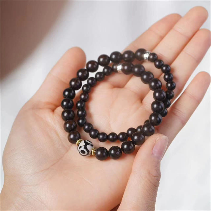Wear FengShui Tibet Ebony Wood Dzi Bead Balance Double Wrap Bracelet