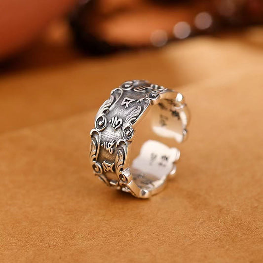 Wear FengShui Tibetan Om Mani Padme Hum Design Peace Adjustable Ring