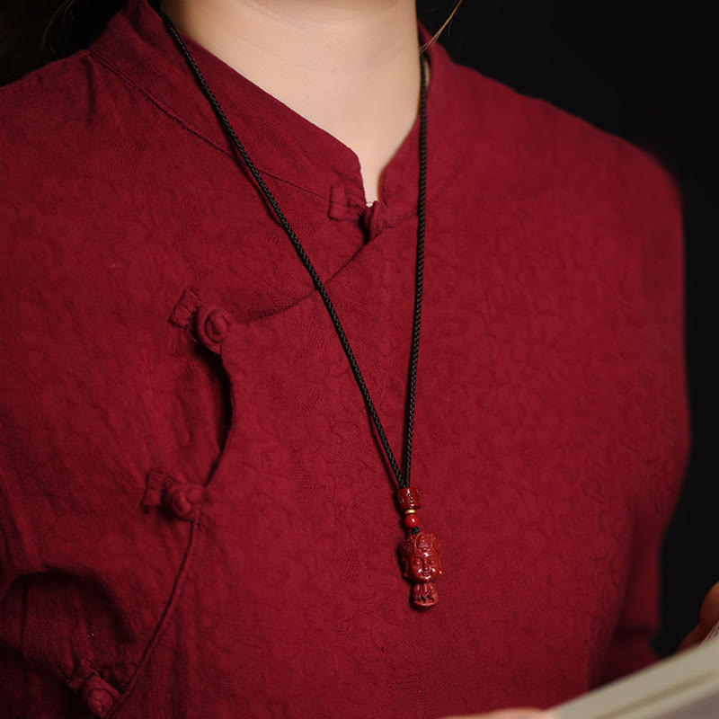 Wear FengShui Chinese Zodiac Natal Buddha Natural Cinnabar Amulet Keep Away Evil Spirits Necklace Pendant