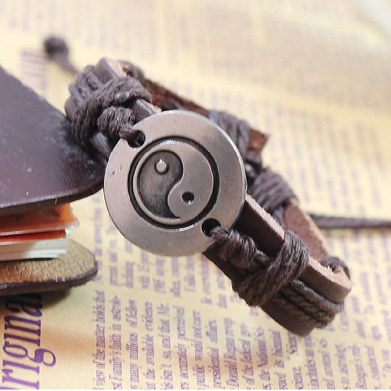 Wear FengShui Retro Yin Yang Leather Harmony String Bracelet