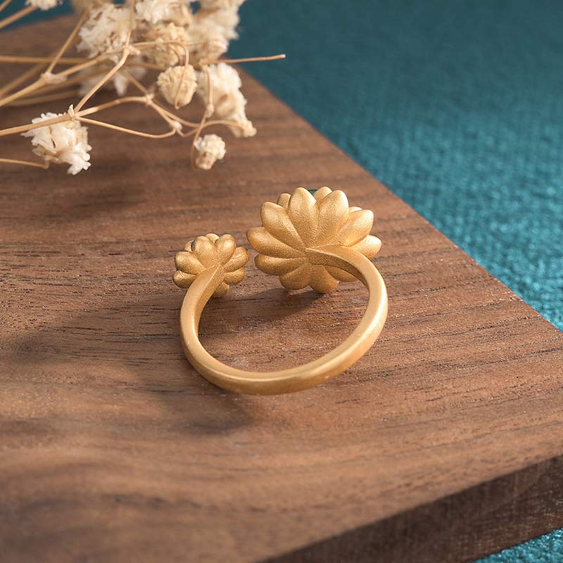 Wear FengShui Lotus Pattern Jade Abundance Adjustable Ring