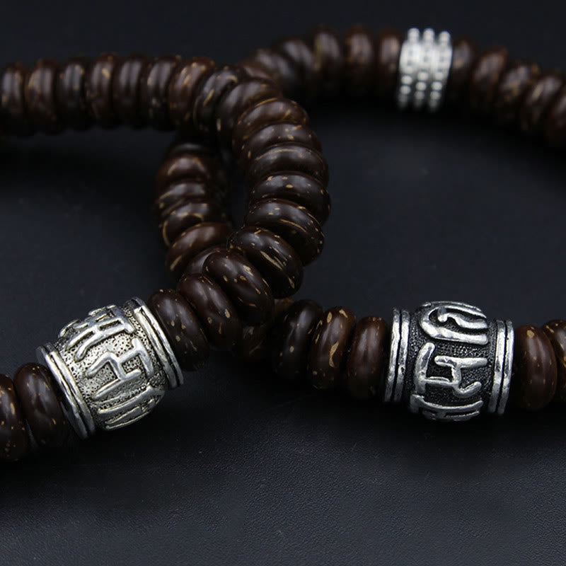 Wear FengShui Natural Tibetan Coconut Shell Om Mani Padme Hum Positive Bracelet