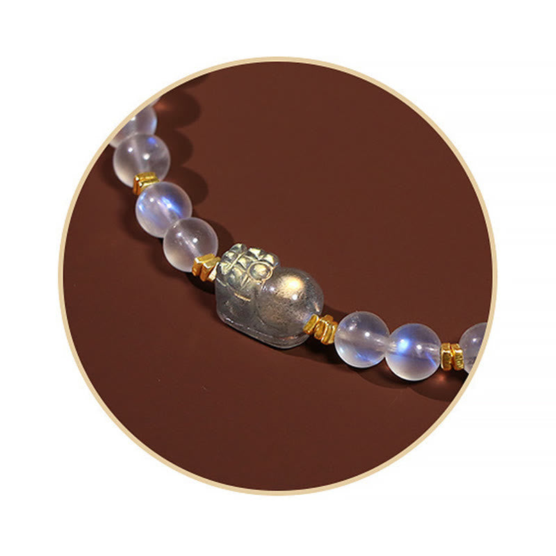 Wear FengShui 925 Sterling Silver Plated Gold Natural Moonstone PiXiu Healing Bracelet