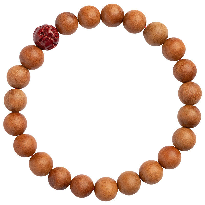 Wear FengShui Peach Wood Lotus Cinnabar Luck Wealth Bracelet