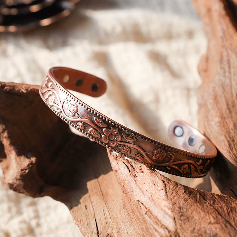Wear FengShui Floral Magnetic Copper Adjustable Cuff Bracelet Bangle