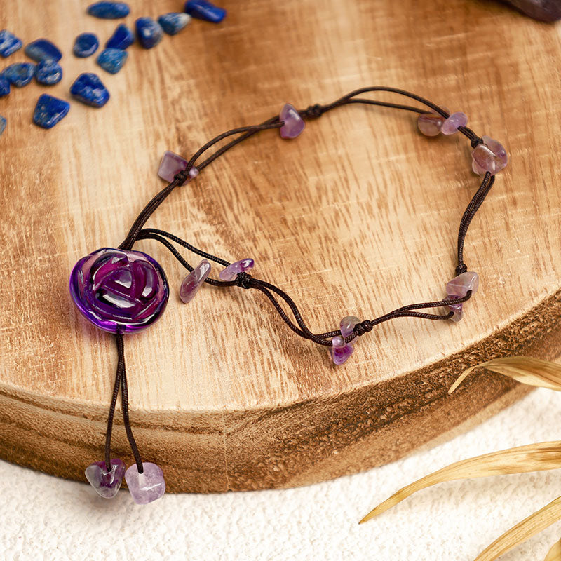Wear FengShui Amethyst Pink Crystal Green Aventurine Rose Inner Peace Healing Anklet