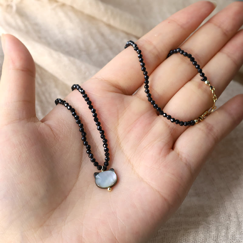 Wear FengShui Black Spinel Cute Cat Motivate Choker Necklace