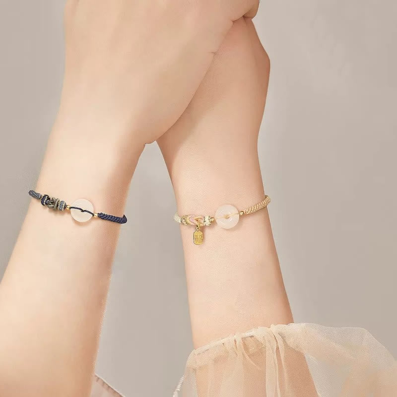 Wear FengShui Handmade White Agate Peace Buckle Luck Happiness Protection Weave String Bracelet