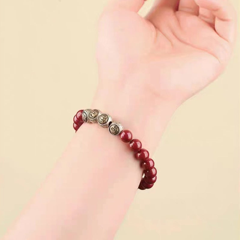 Wear FengShui 925 Sterling Silver Natural Cinnabar Four Beasts Blessing Bracelet