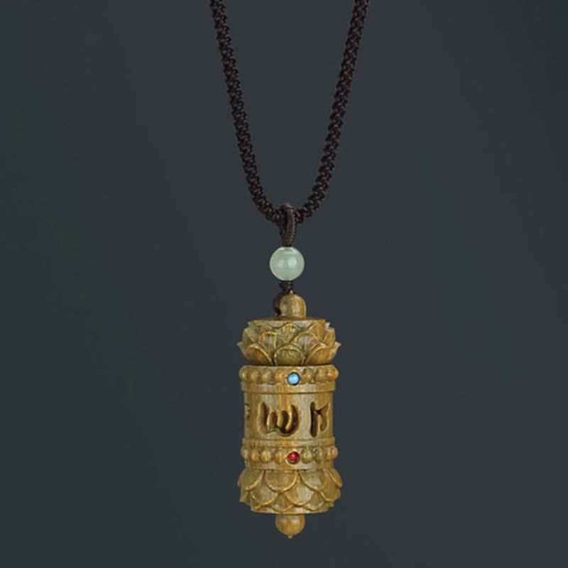 Wear FengShui Tibet Green Sandalwood Rosewood Om Mani Padme Hum Lotus Positive Soothing Necklace Pendant