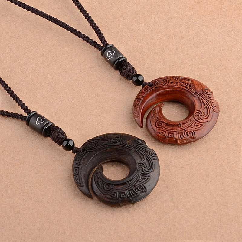 Wear FengShui Small Leaf Red Sandalwood Ebony Wood One's Luck Improves Design Patern Protection Necklace Pendant