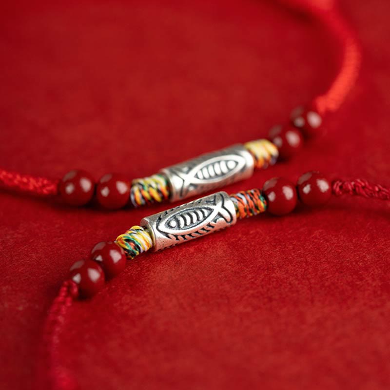 Wear FengShui 925 Sterling Silver Koi Fish Cinnabar Bead Wealth Handcrafted Braided Bracelet Anklet