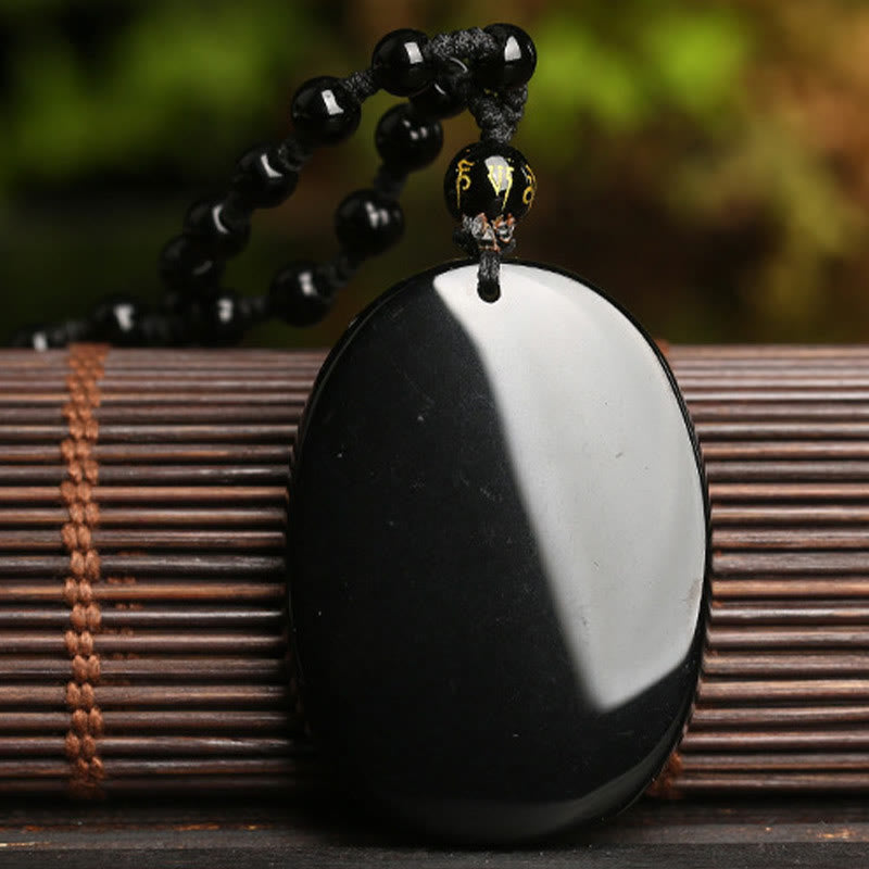 Wear FengShui Black Obsidian Koi Fish Bead Rope Fulfilment Strength Necklace Pendant