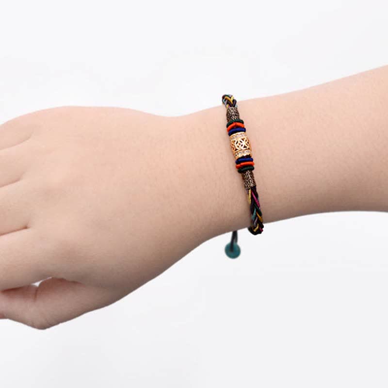 Wear FengShui Tibetan Handmade Eight Thread Knot Copper Coin Luck Weave String Bracelet