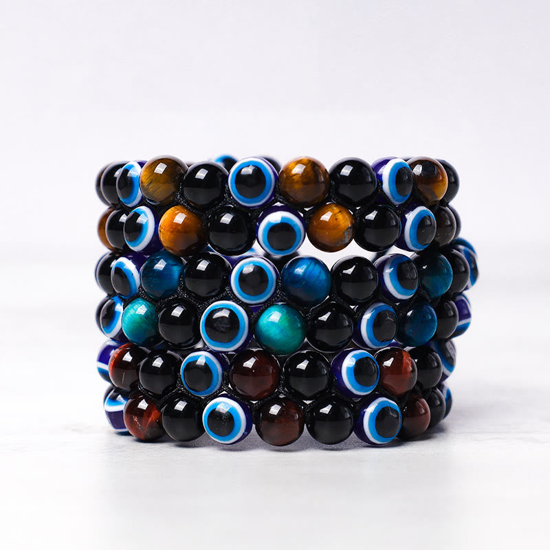 Wear FengShui Evil Eye Hematite Tiger Eye Protection Beaded Bracelet