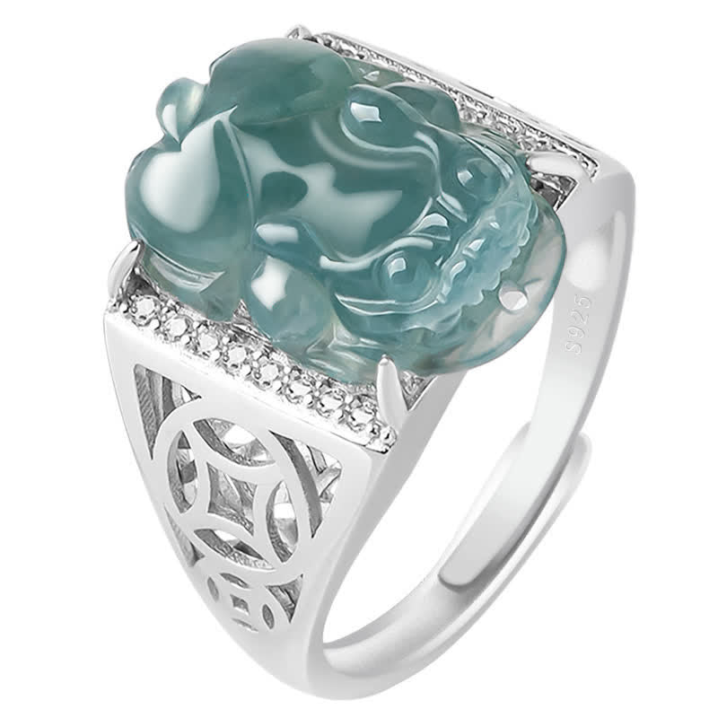 Wear FengShui 925 Sterling Silver Fengshui Wealth Prosperity Jade PiXiu Luck Ring