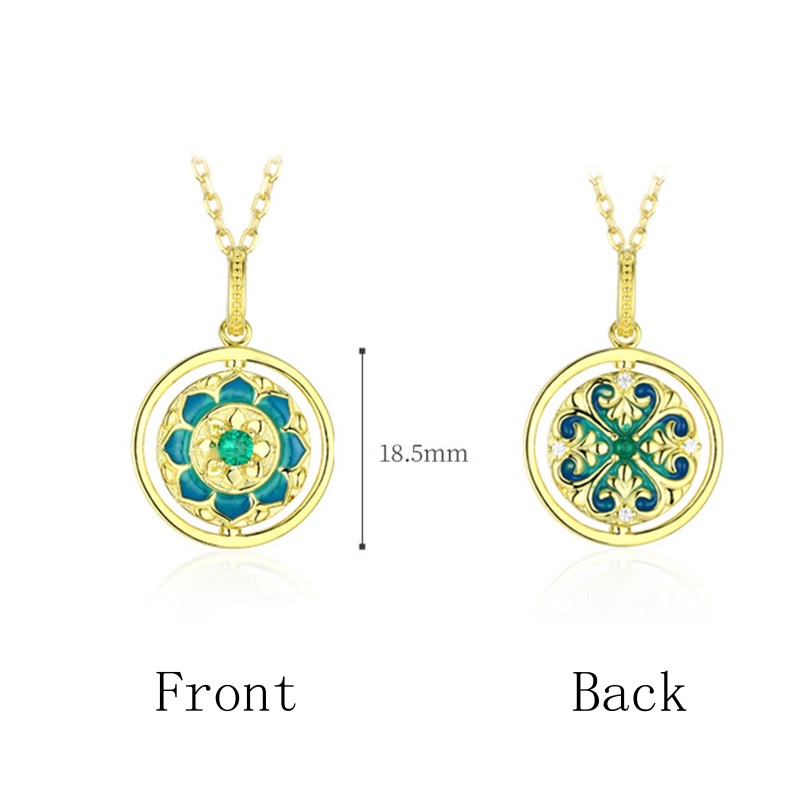 Wear FengShui 925 Sterling Silver Lotus Flower Floral Zircon Enlightenment Rotatable Necklace Pendant