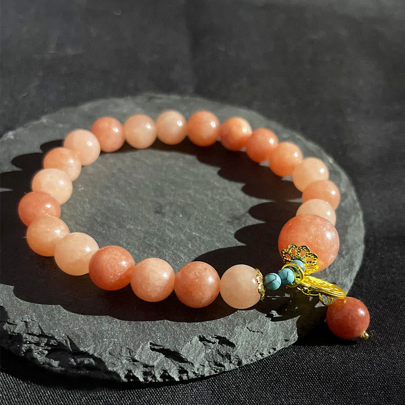 Wear FengShui Natural Orange Stone Turquoise Fu Character Charm Luck Fortune Bracelet