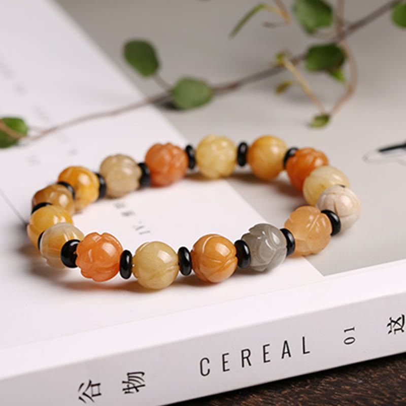 Wear FengShui Golden Silk Jade Lotus Wealth Luck Bracelet