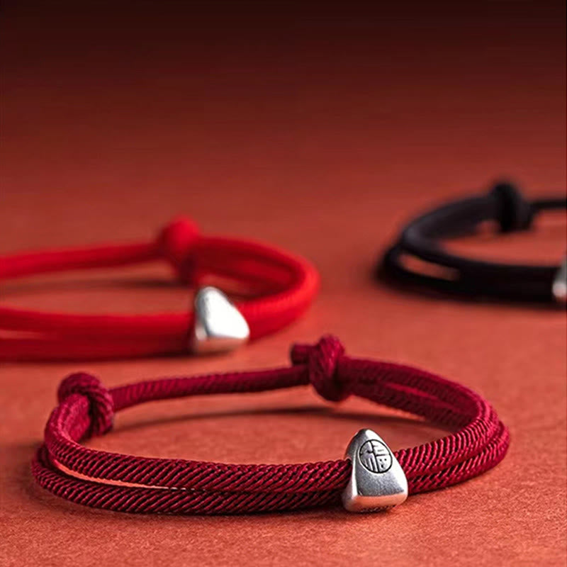 Wear FengShui 925 Sterling Silver Fu Character Blessing Handmade Braided Bracelet