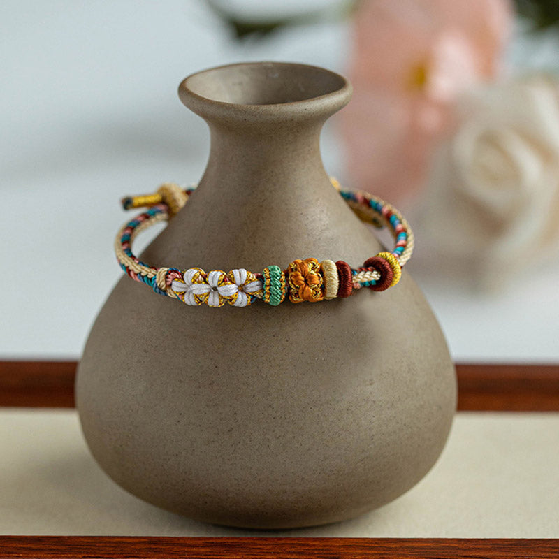 Wear FengShui Handmade Dunhuang Color Peach Blossom Pattern Braid String Bracelet