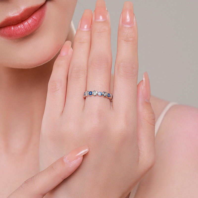 Wear FengShui 925 Sterling Silver Evil Eye Love Heart Zircon Blessing Ring