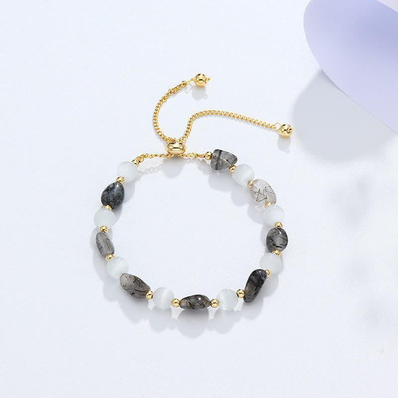 Wear FengShui Amethyst Pink Crystal Black Rutilated Quartz Spiritual Awareness Bracelet