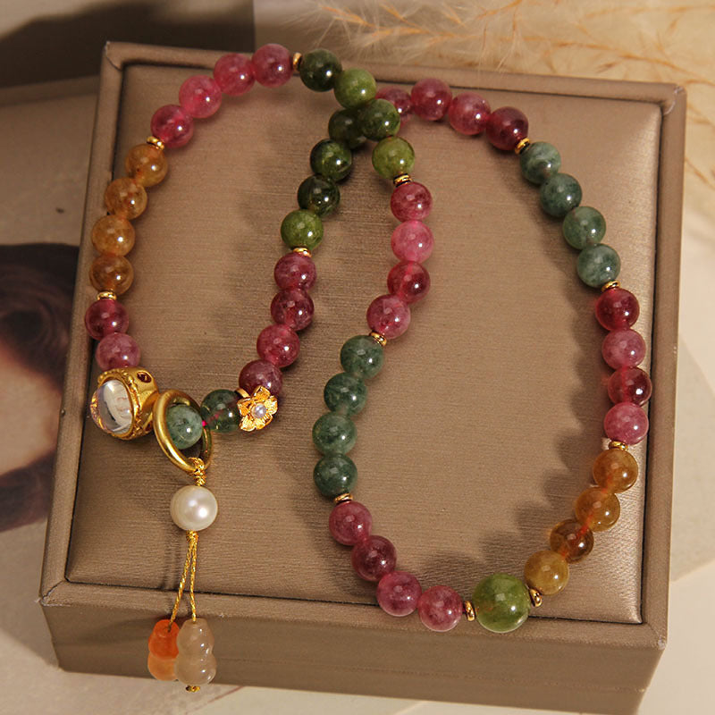 Wear FengShui Multicolored Tourmaline Positive Double Wrap Gourd Charm Bracelet