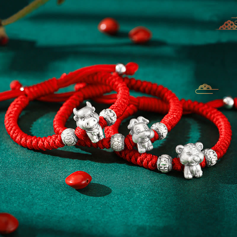 Wear FengShui 999 Sterling Silver Chinese Zodiac Red Rope Luck Handcrafted Kids Bracelet