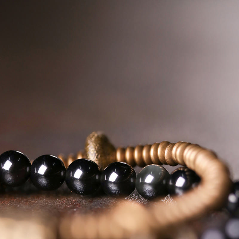 Wear FengShui Rainbow Obsidian Copper Inner Peace Healing Double Layer Bracelet