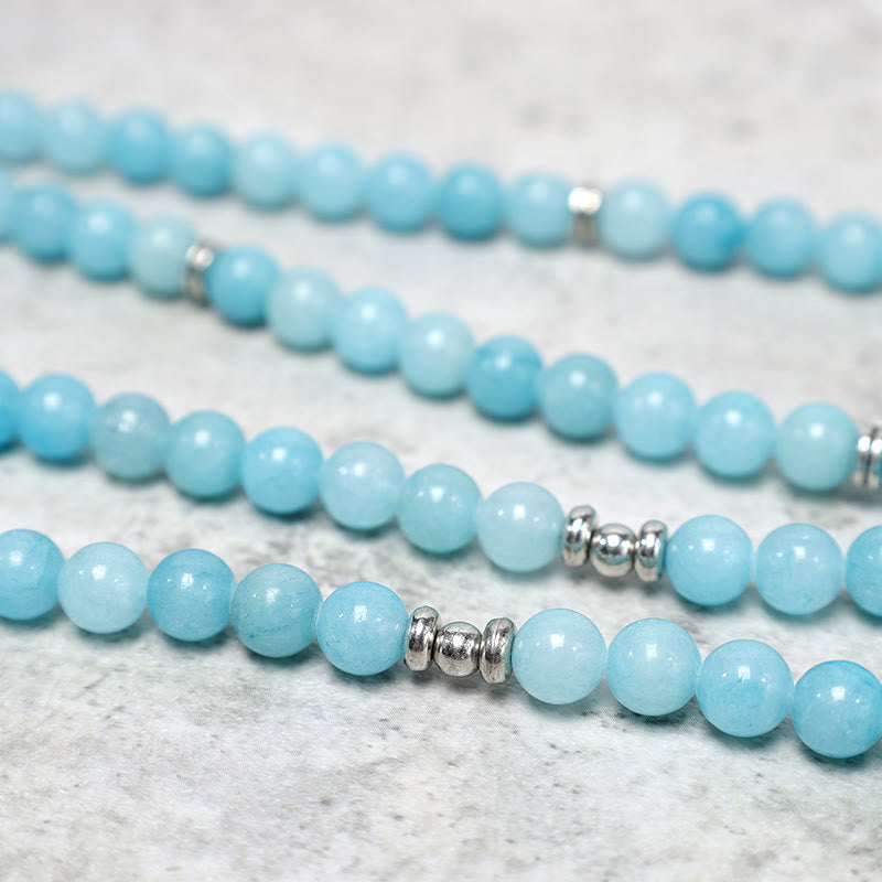 Wear FengShui Natural Amazonite Stone Healing Lotus Mala Bracelet