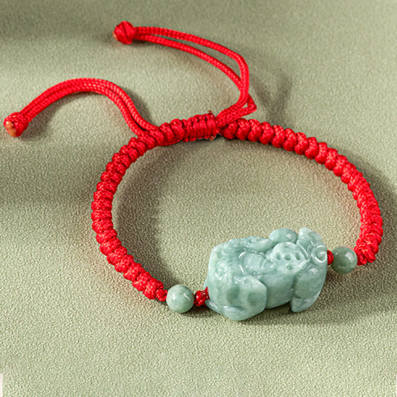 Wear FengShui Handmade Natural Jade PiXiu Protection King Kong Knot Braided String Bracelet
