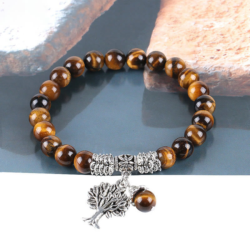 Wear FengShui Natural Gemstone Tree of Life Lucky Charm Stretch Bracelet
