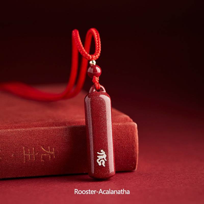 Wear FengShui Chinese Zodiac Natal Buddha Cinnabar Amulet Protection String Necklace Pendant