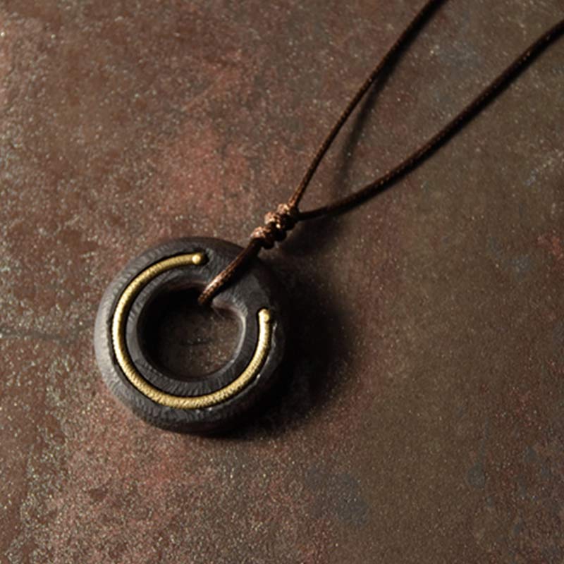Wear FengShui Zen Circle Ebony Wood Peace Calm Necklace Pendant