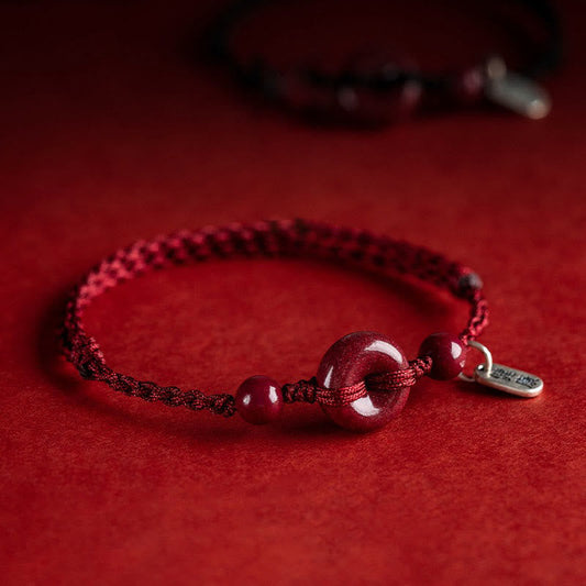 Wear FengShui Handmade Cinnabar Peace Buckle Safe and Healthy Charm Blessing String Bracelet Anklet