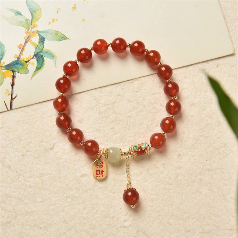 Wear FengShui Natural Red Agate Jade Confidence Fortune Blessing Charm Bracelet