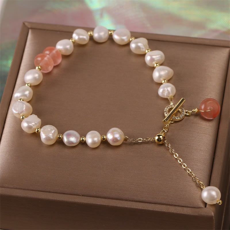Wear FengShui Pearl Green Strawberry Quartz Bead Healing Chain Bracelet