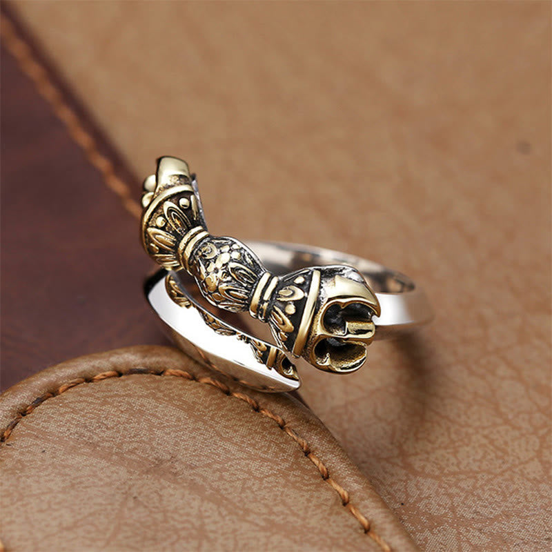 Wear FengShui Tibetan Dorje Vajra Engraved Design Copper Luck Wealth Adjustable Ring