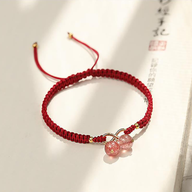 Wear FengShui Natural Strawberry Quartz Amethyst Green Phantom Bead Positive Bracelet