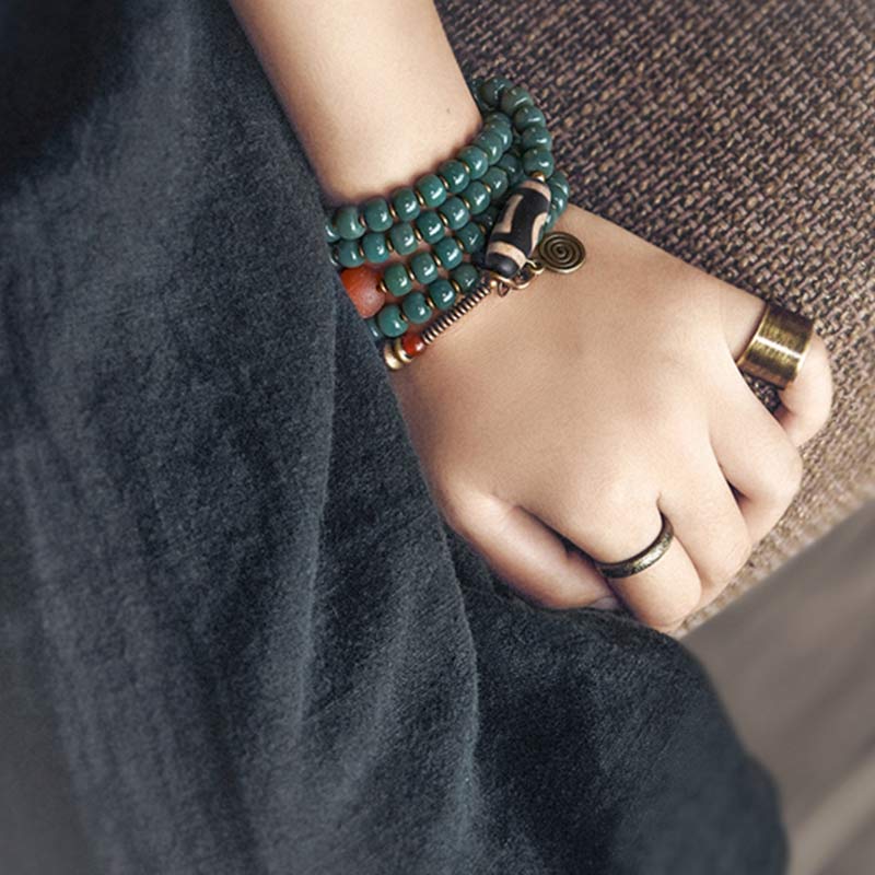 Wear FengShui 108 Mala Beads Bodhi Seed Dzi Bead Wisdom Bracelet