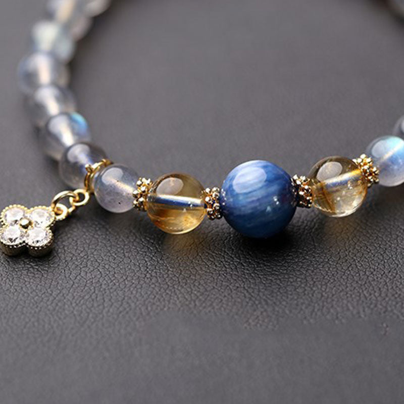 Wear FengShui Natural Moonstone Flower Chram Healing Beads Bracelet