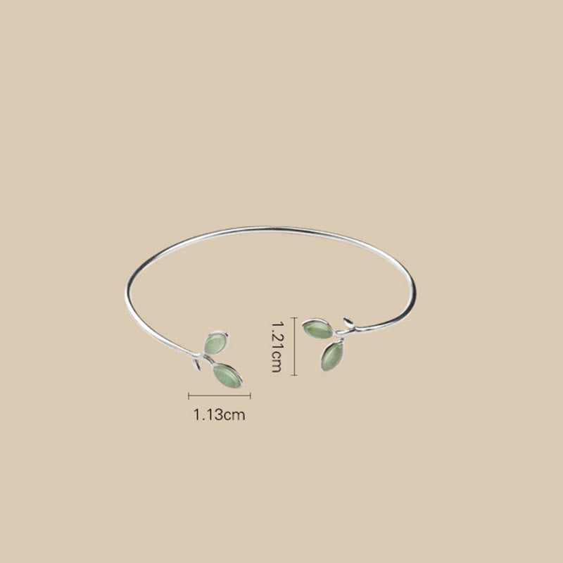 Wear FengShui Leaf Pattern Cat Eye Support Cuff Bracelet Bangle