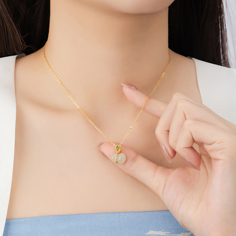 Wear FengShui 925 Sterling Silver Hetian Jade Gourd Abundance Necklace Pendant