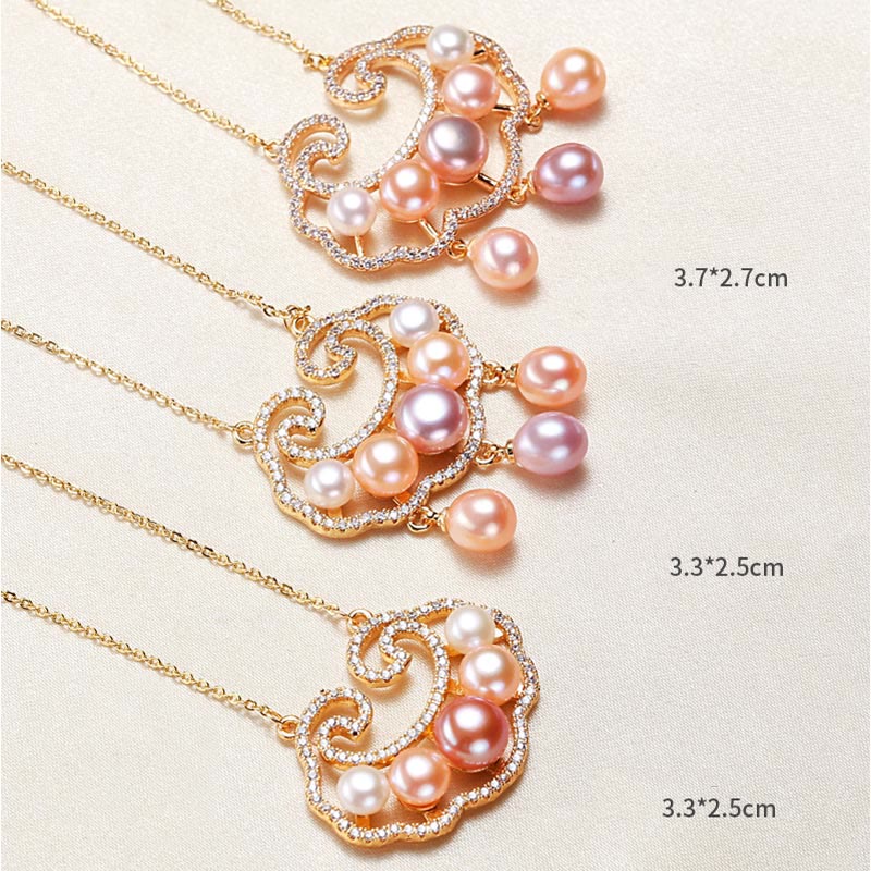 Wear FengShui 18K Gold Plated Natural Pearl Chinese Lock Charm Sincerity Necklace Pendant