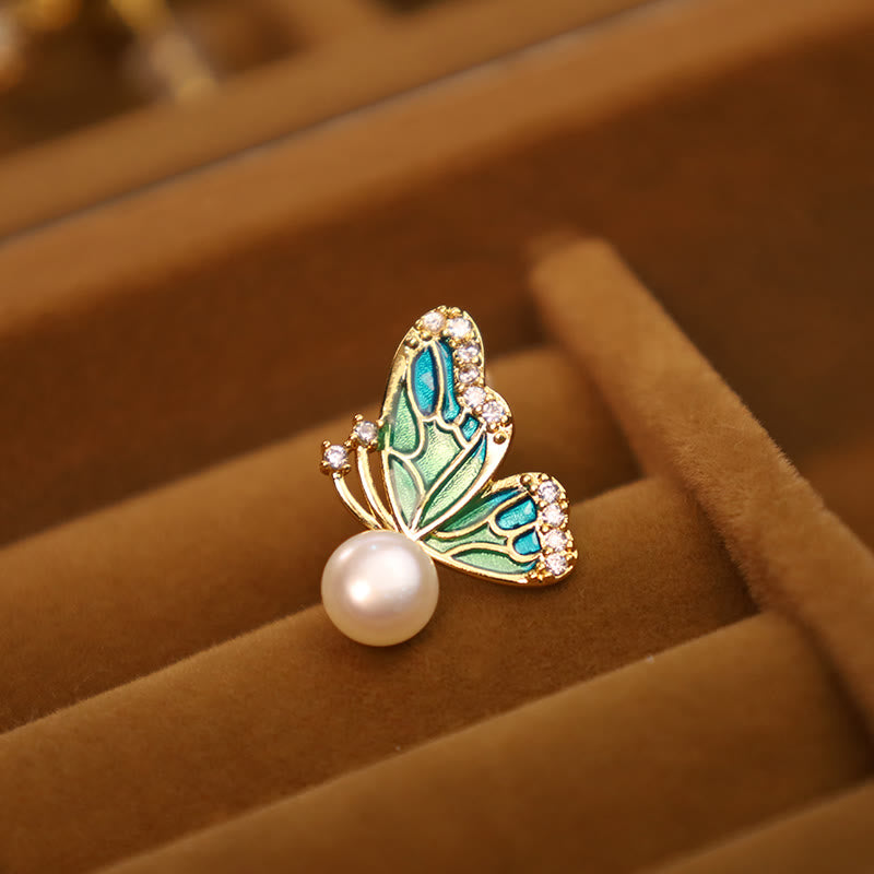 Wear FengShui 925 Sterling Silver Posts 18K Gold Plated Copper Natural Pearl Butterfly Healing Stud Earrings