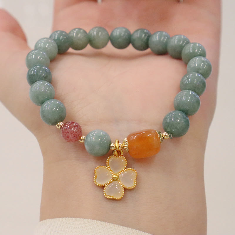 Wear FengShui Jade Four Leaf Clover Charm Prosperity Bracelet