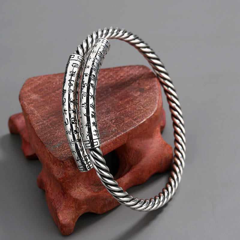 Wear FengShui Retro Heart Sutra Twisted Design Pattern Balance Bracelet Bangle