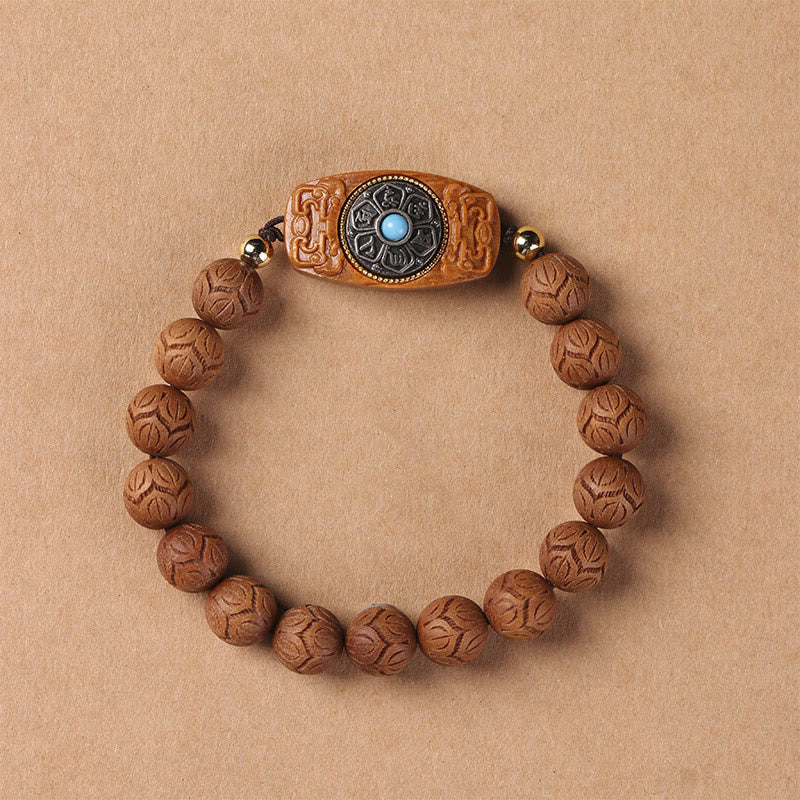 Wear FengShui Green Sandalwood Ebony Wood Sandalwood Om Mani Padme Hum Soothing Bracelet