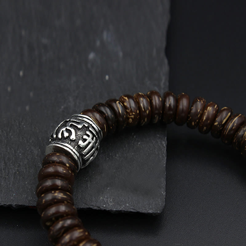 Wear FengShui Natural Tibetan Coconut Shell Om Mani Padme Hum Positive Bracelet